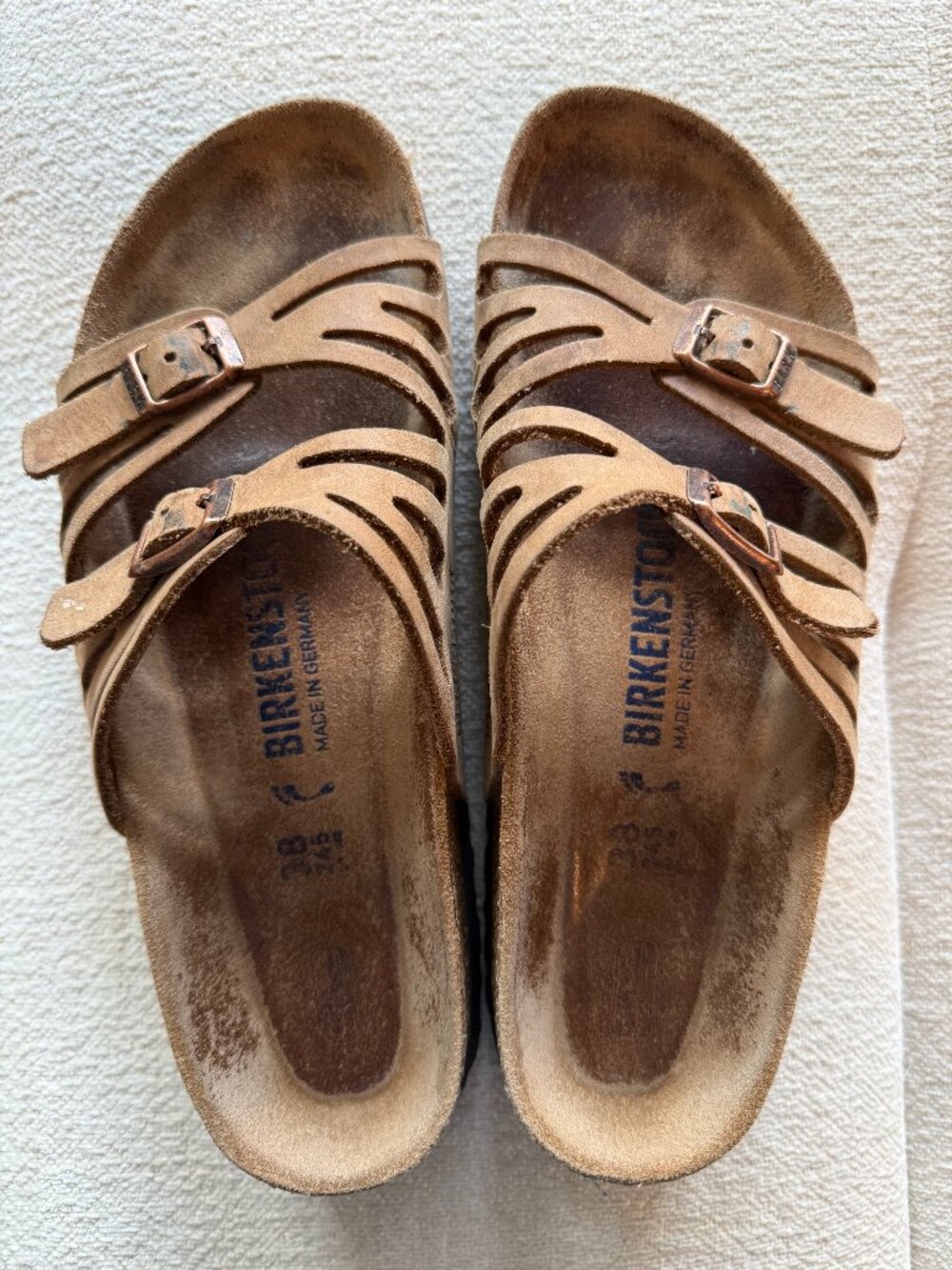 Birkenstock Women’s Tan Suede Strappy Slide Sandals